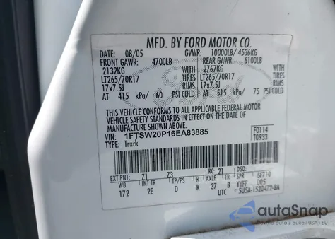 2006 Ford F-250 Lariat/Xl/Xlt from USA, damaged, VIN 1FTSW20P16EA83885